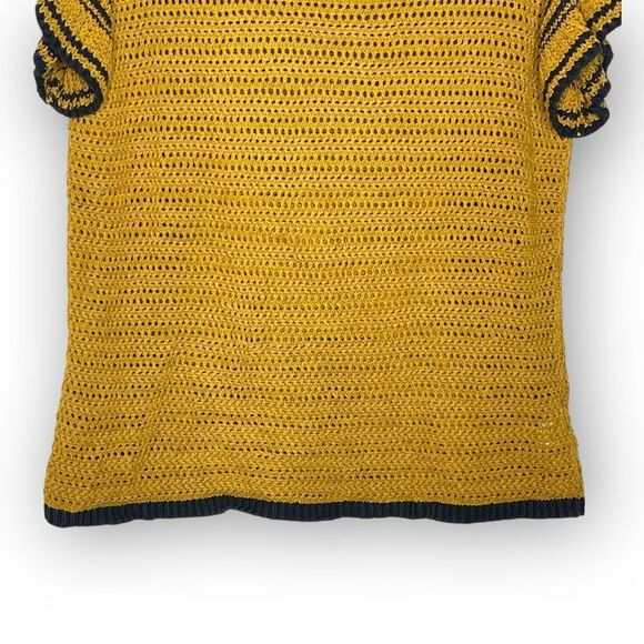 LOFT Loft Ann Taylor Crochet Ruffle Sleeve Top Orange Yellow Blue Women’s Small - Picture 7 of 13